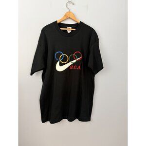 Vintage Nike USA Olympics Embroidered T shirt Size XL Black Swoosh Single Stitch